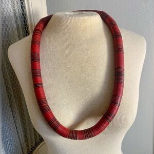 28" Strand Large African Vintage Vinyl Record Disc Beads Red & Black